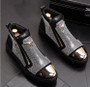 silver Shining rhinestone zip Men shoes Luxury punk men Casual shoes mens flat punk zip Ankle boots