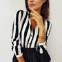 Sexy Striped Black & White Or Red & White V-Neck Button Down Blouse Sizes: S M L XL