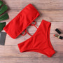 Women's High Waist Strapless Padded Bikini Solid Colors