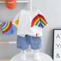 Rainbow Printed T-shirt And Denim Shorts