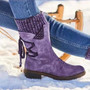 Women snow Boots Fashion Knitting Warm Autumn winter Mid-Calf Boots  Lace-up Boots Low Heels Comfortable Shoes woman