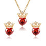 Crown Red Stone Pendant Necklace Earring (SET)