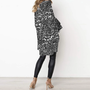 439 Grey-  Leopard Printed Lantern Sleeve Tunic w/ High Low Hem Top