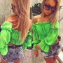 Womens Chiffon Long Puff Sleeve Off Shoulder Crop Tops Blouses Loose Casual BlouseShirt Top