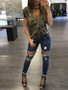 Short Sleeve Camo Shirt Loose Top Ladies Casual Camouflage Printed Tops