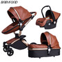 Leather stroller luxury baby stroller 3 in 1 Folding kinderwagen baby pram child stroller send free gifts