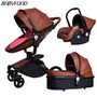 Leather stroller luxury baby stroller 3 in 1 Folding kinderwagen baby pram child stroller send free gifts