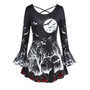 T-shirt Plus Size 2019 Fashion Women Long Sleeve O-Neck Halloween Flare Sleeve Punpkin Cat Print Party Festival T-Shirt Tops #45