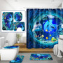 3D Dolphin Ocean Fish Shower Curtain Set Pedestal Rug Lid Toilet Seat Cover Bath Mat Waterproof Bathroom Curtains with 12 Hooks