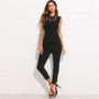 Floral Lace Yoke Solid Jumpsuit