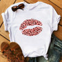 T-Shirt Lip Leopard Heart Print T Shirt