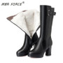 MBR FORCE Wool Women Snow Boots Genuine Leather Warm Thick Bottom high heel Shoes Plush Boots Fashion Leisure Woman Winter Boots