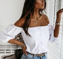 Elegant Off Shoulder Lantern Sleeve Button Down Blouse