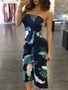 Tropical Print Tube Top Wide-leg Jumpsuit