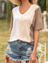 V-neck Stitching Contrast Short-sleeved Loose T-shirt