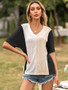 V-neck Stitching Contrast Short-sleeved Loose T-shirt