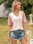 V-neck Stitching Contrast Short-sleeved Loose T-shirt