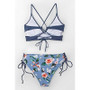 Blue And Floral Lace-Up Bikini