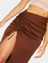 Chocolate Woven Ruched Detail Midi Skirt