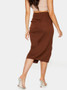 Chocolate Woven Ruched Detail Midi Skirt