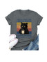 Women's Coffee Cat Print Casual Loose T-Shirt