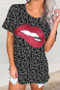 Muliticolor Lips Leopard Print T-Shirt