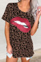 Muliticolor Lips Leopard Print T-Shirt
