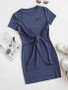 Such Cute Embroidered Tie Front Tee Dress