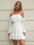 Off Shoulder Frill Trim Swiss Dot Chiffon Dress