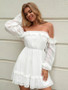 Off Shoulder Frill Trim Swiss Dot Chiffon Dress