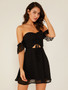 Off Shoulder Swiss Dot Drawstring Peekaboo Dress