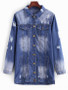 Longline Button Up Distressed Denim Coat