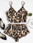Leopard Print Satin Cami Top Shorts Pajama Set