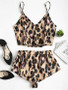 Leopard Print Satin Cami Top Shorts Pajama Set