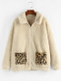 Leopard Pocket Zip Faux Fur Teddy Coat
