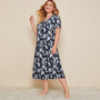 Plus Size V-neck Allover Floral Print Nightdress, Modest Nightgown