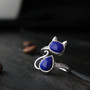 Handmade Lapis Lazuli Silver Cat Ring