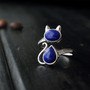 Handmade Lapis Lazuli Silver Cat Ring