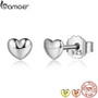 BAMOER 100% 925 Sterling Silver Petite Plain Hearts Stud Earrings