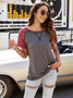 Women's Summer Patchwork Pure Color Crewneck T-Shirt