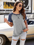 Women's Summer Patchwork Pure Color Crewneck T-Shirt