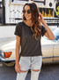 Women's Summer Patchwork Pure Color Crewneck T-Shirt