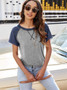 Women's Summer Patchwork Pure Color Crewneck T-Shirt