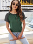 Women's Summer Patchwork Pure Color Crewneck T-Shirt