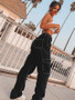 Contrast Topstitching Side Flap Pocket Cargo Pants