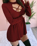 Long Sleeve V-neck Cross Open Back Dress