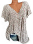 V-neck Loose Short Sleeve Printed T-Shirt