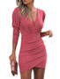 Women V-neck Long Sleeve Dress