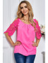 Women's Pure Color Lace Crewneck Top