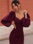 Women Puff Sleeve Slim Dress